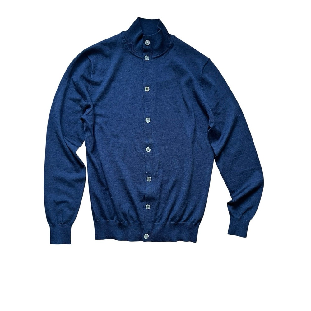 Suitsupply Merino Wool Mock Neck Cardigan Sweater Navy Blue Size Medium